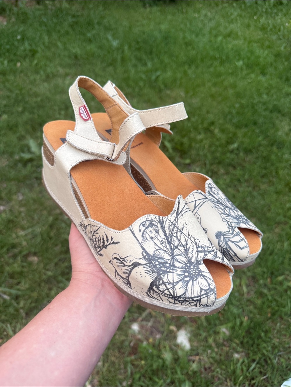 On foot zen sandals leather floral wedge open toe